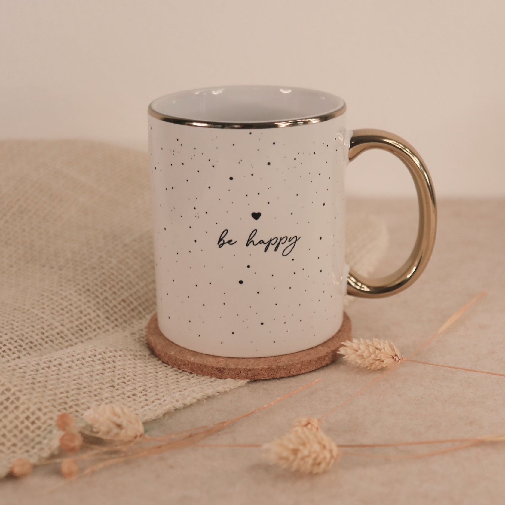 Tasse Happy mit Goldrand
