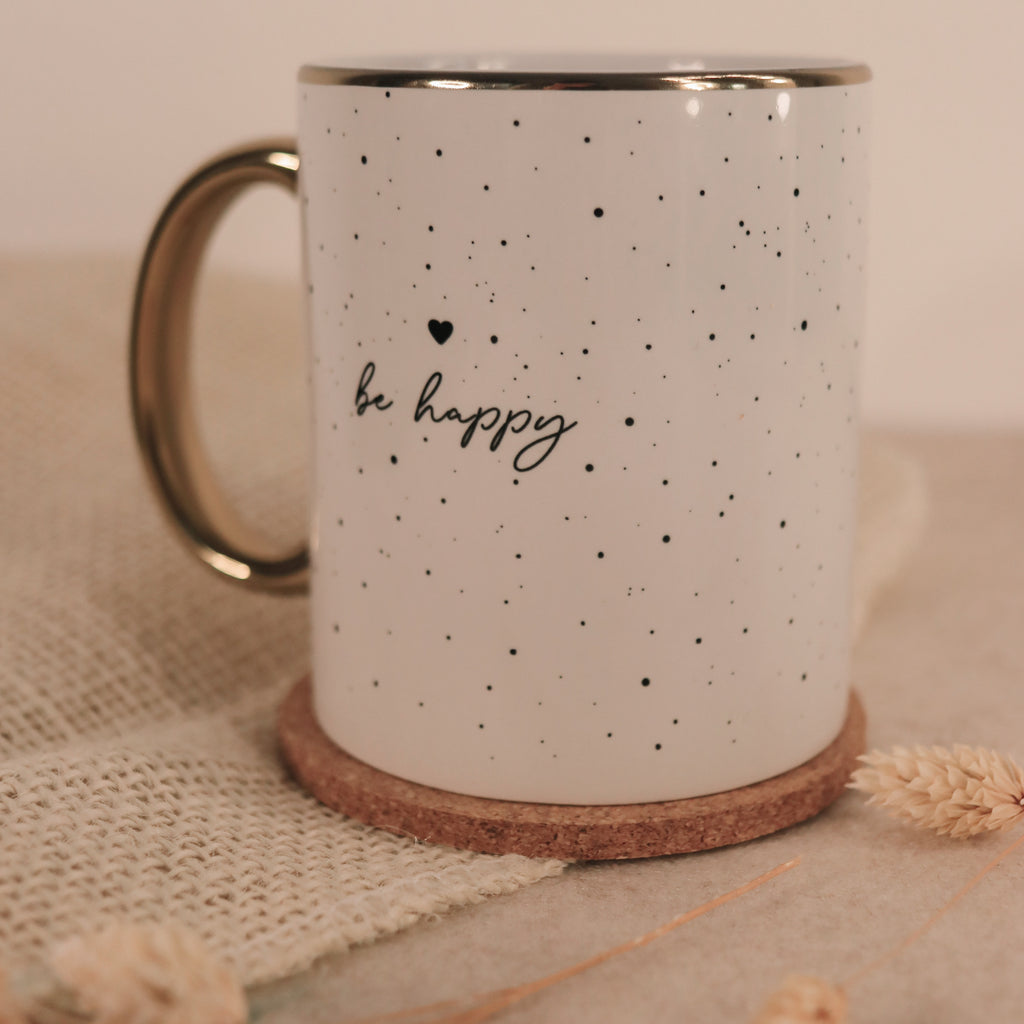 Tasse Happy mit Goldrand